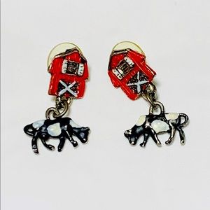 Vintage La Rage Barn & Cow Dangle Earrings